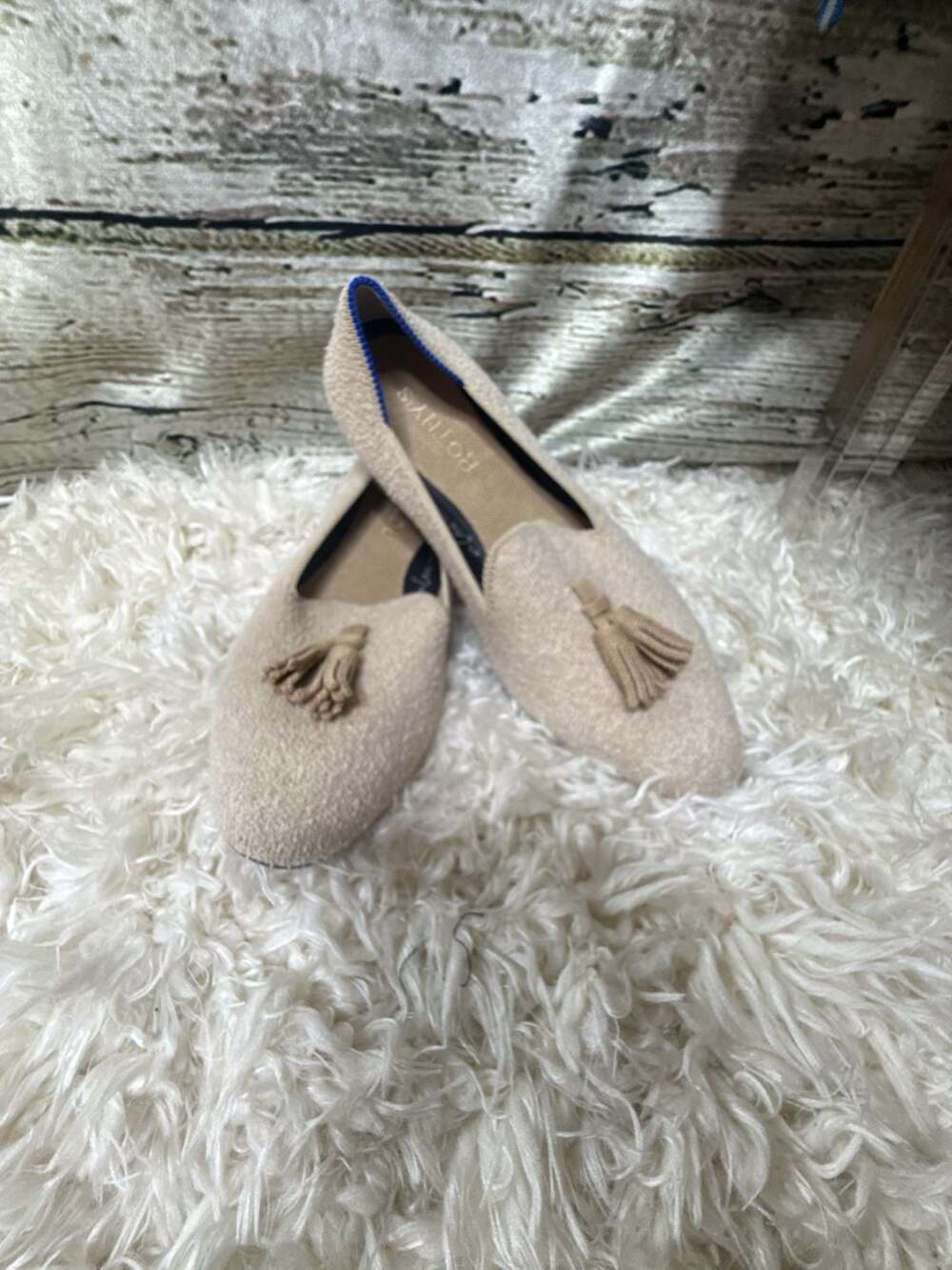 Rothy's Size 6 Almond Loafer Tassel Beige Knit